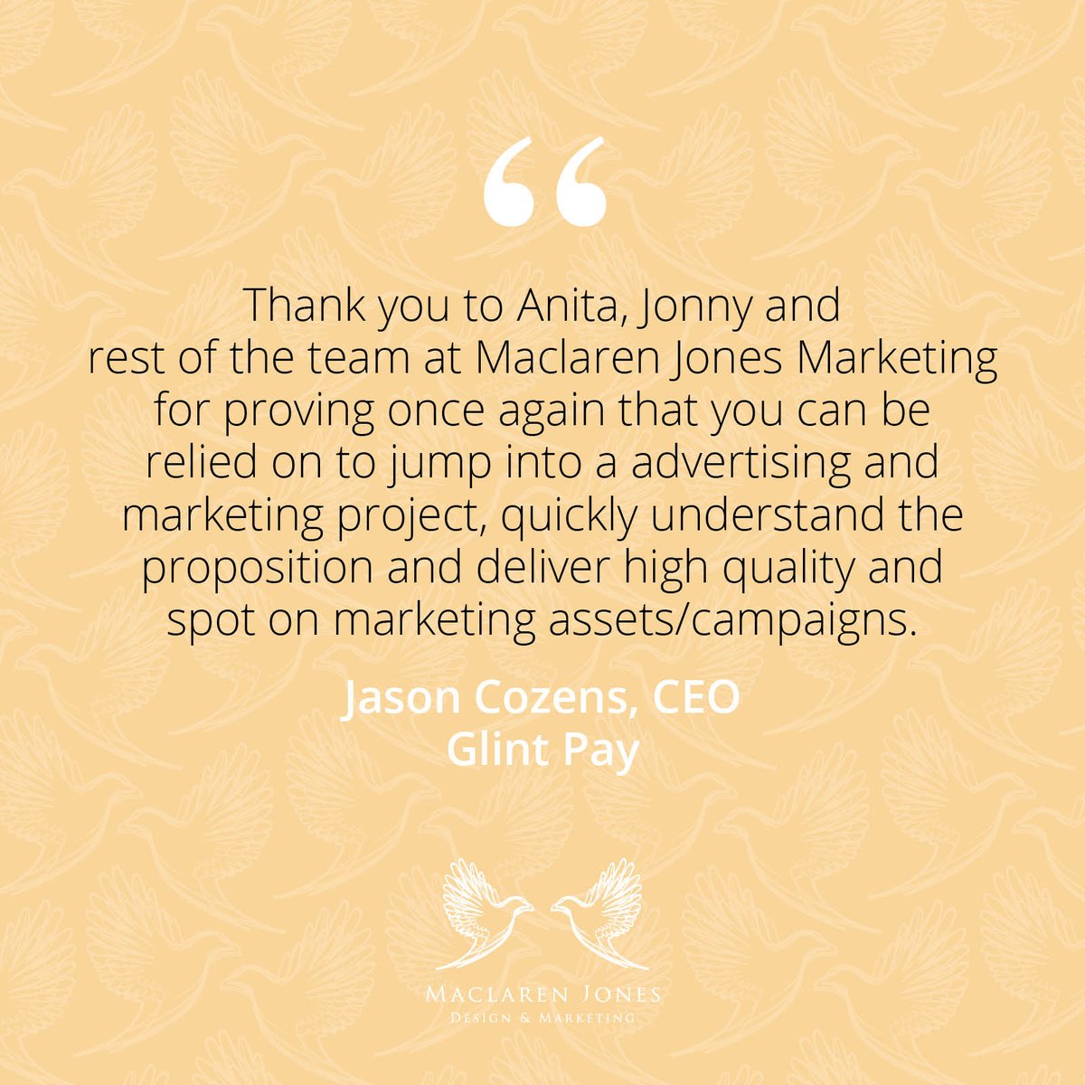 Another lovely client testimonial sent into Maclaren Jones for more like this visit 
maclarenjones.com/client-testimo…

#clienttestimonials #branding #marketingcampaigns #maclarenjones #knutsford #cheshire #designagency #marketingagency #knutsforddesign #brandingagency