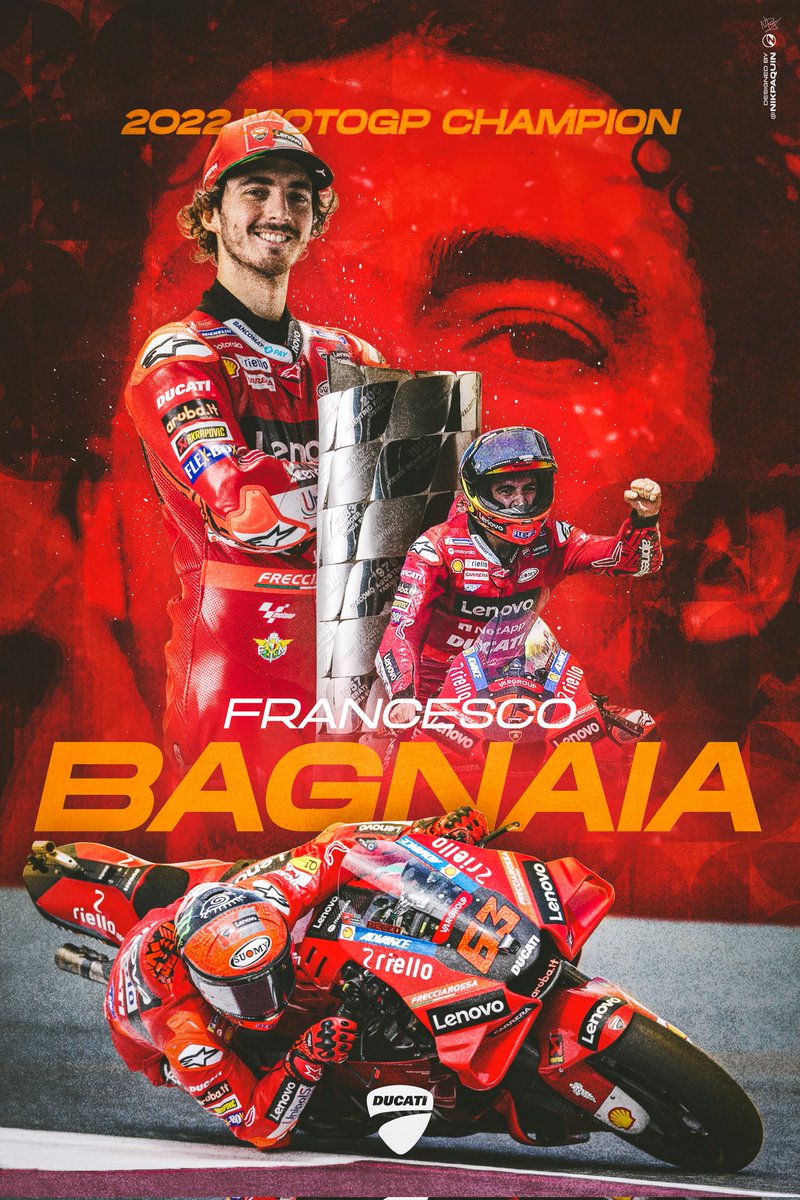 An underrated champ from an underrated series... <a href="/PeccoBagnaia/">Pecco Bagnaia</a> is the 2022 <a href="/MotoGP/">MotoGP™🏁</a> CHAMPION! 🏆🥳

Big congrats to him &amp; everyone at the <a href="/ducaticorse/">Ducati Corse</a> team! 

#posterdesign #motogp #worldchampion #graphicdesign
