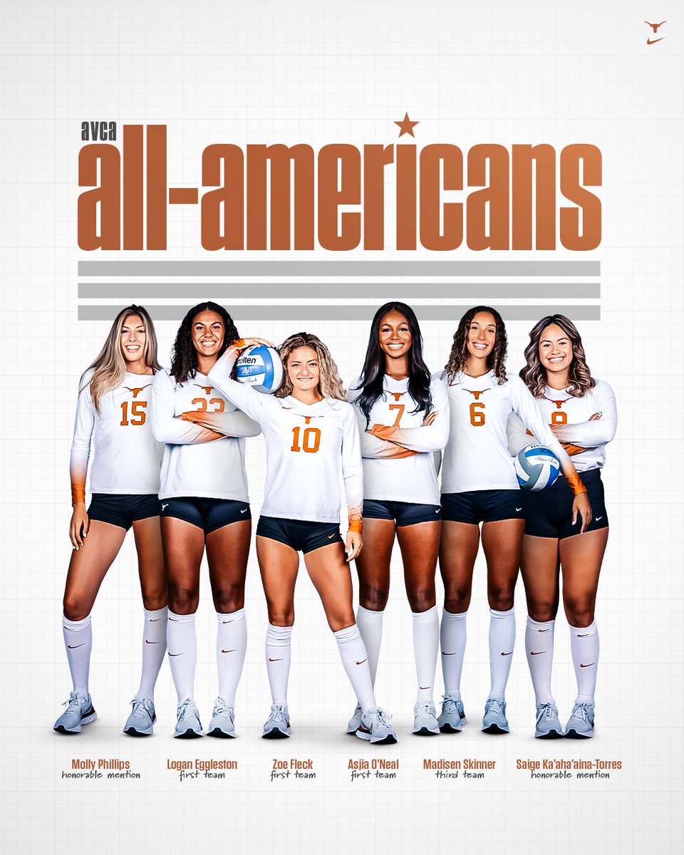 TexasVolleyball's tweet photo. Our All-Americans 🤘

#HookEm https://t.co/FUGg04yxDJ