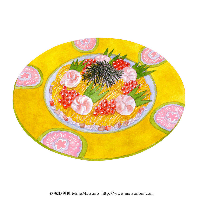 「ちらし寿司#AdobeFresco #透明水彩 #イラスト #illustrat」|松野美穂💮6/15-6/25展示のイラスト