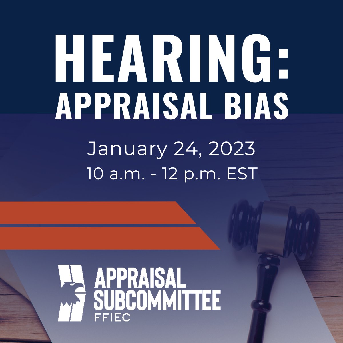 Save the Date! Join the Appraisal Subcommittee on January 24, 2023 from 10 a.m. to 12 p.m. EST for a Hearing on Appraisal Bias. Mark your calendars and make plans to tune into this important event. asc.gov/node/266053 #ASCgov #AppraisalBias