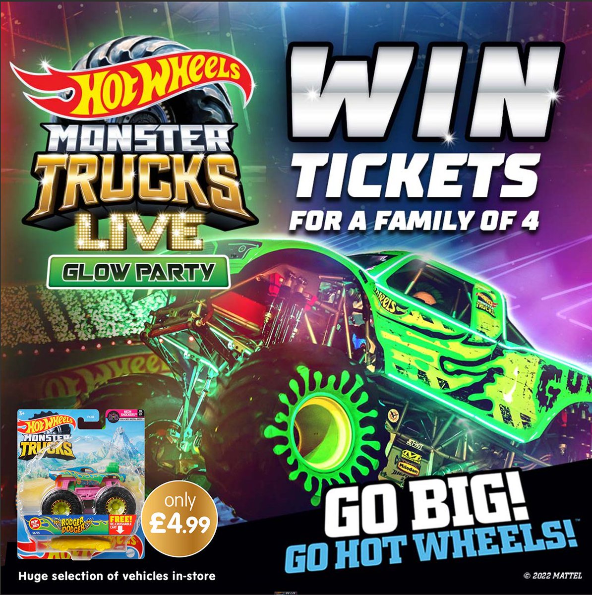 bmstores's tweet photo. 🚜 #COMPETITION TIME 🚜

It's nearly time for the Hot Wheels #MonsterTrucks live glow party in January - and we've got 1 set of 4 tickets to giveaway!*

*London O2 - 07.01.2023

For a chance to #WIN, simply

1) FOLLOW
2) RT
3) COMMENT #BMHotWheels

Competition ends 4pm 15/12/22 https://t.co/mTnxGiyvLi