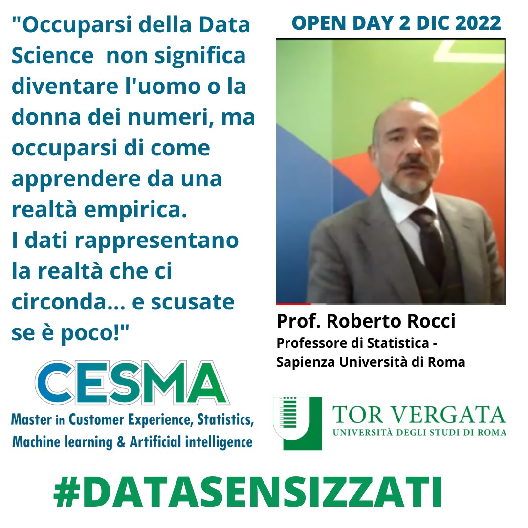 Grazie Prof. Roberto Rocci! #openday del <a href="/mastercesma/">Master CESMA</a>  - Master di II livello in #customerexperience, #statistics, #machinelearning &amp; #artificialintelligence

👉 video e presentazioni: master-cesma.it/home/242-2314/…

👉Scadenza BANDO - 15/1/2023 su master-cesma.it