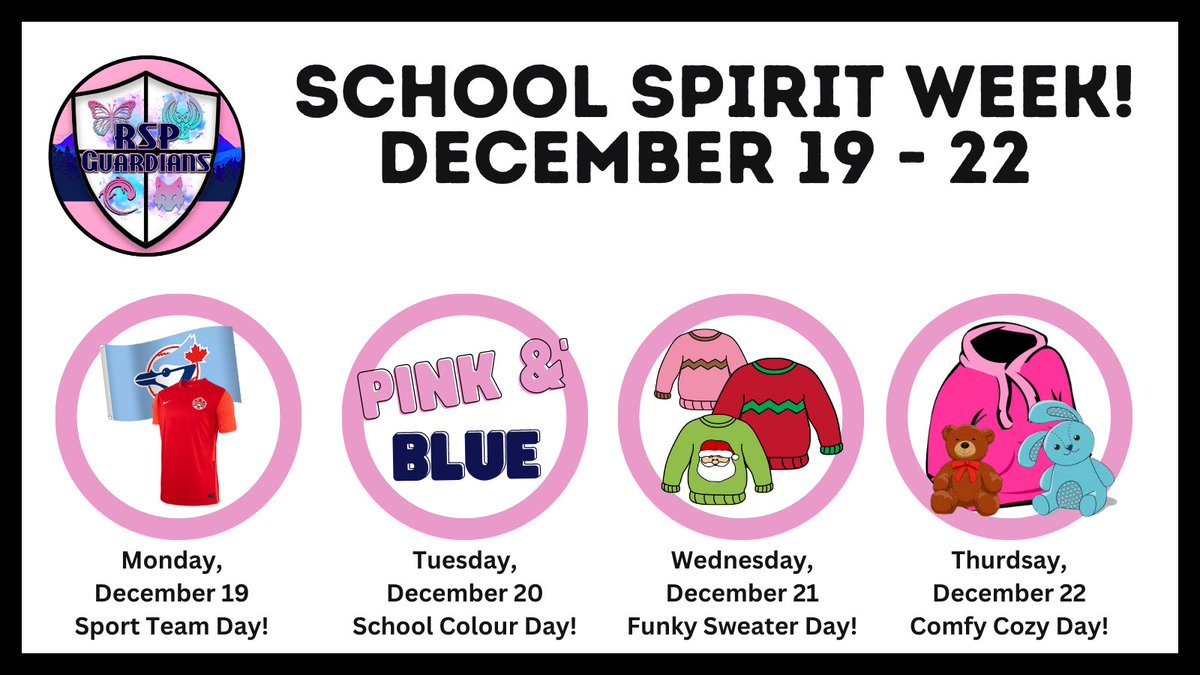 Coming up next week - our very first spirit week!  Looking forward to seeing our #RSPGuardians in full spirit mode!