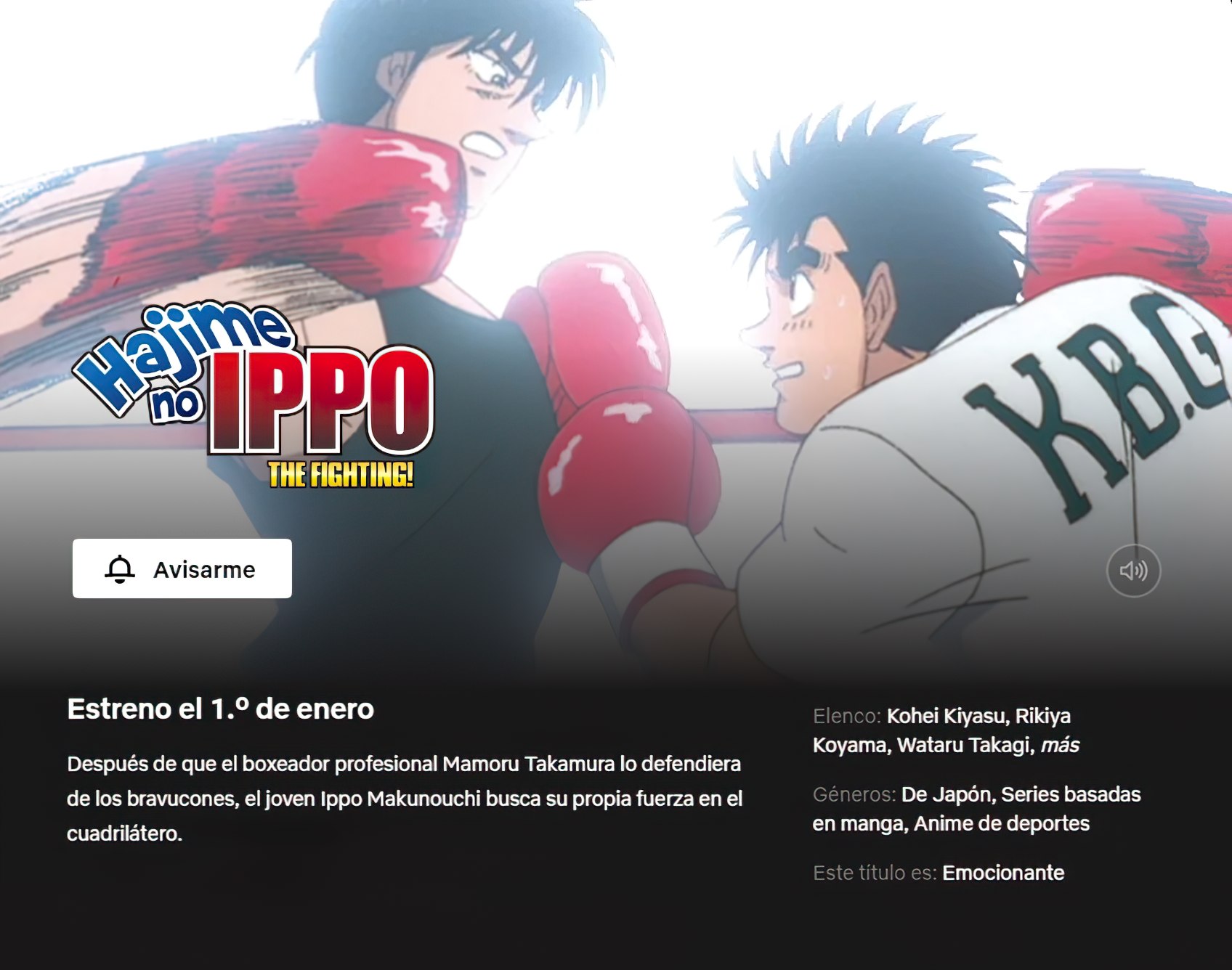 La adaptación al anime de Hajime no Ippo (Fighting Spirit) llegará al  catálogo de Netflix en Latinoamérica el próximo 1 de enero de 2023.…