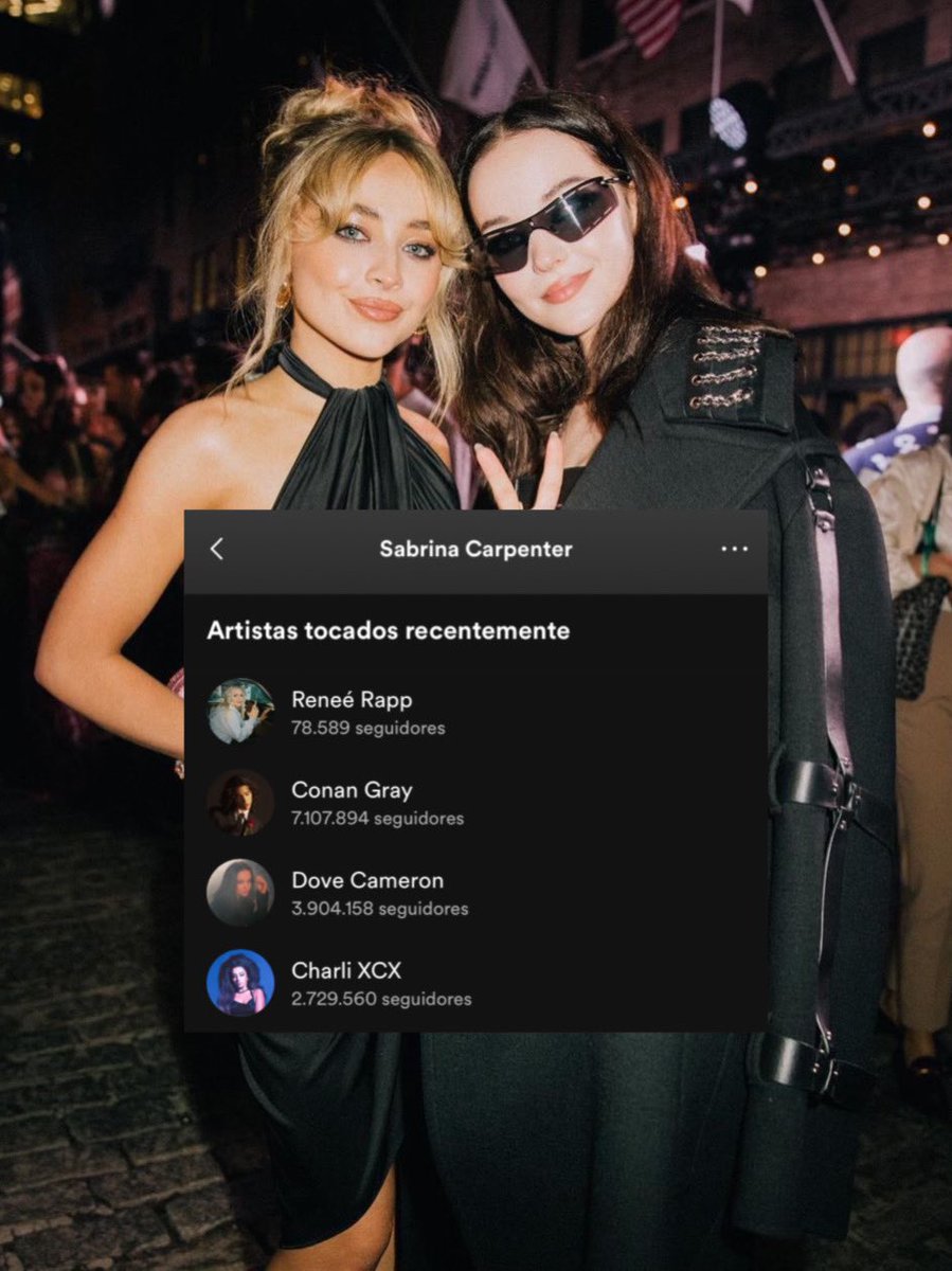 dovecameronbr's tweet photo. DOVBRINA! 👩🏻‍❤️‍💋‍👩🏼

A cantora Sabrina Carpenter esteve ouvindo músicas de Dove Cameron recentemente no Spotify. https://t.co/y53esSZX55