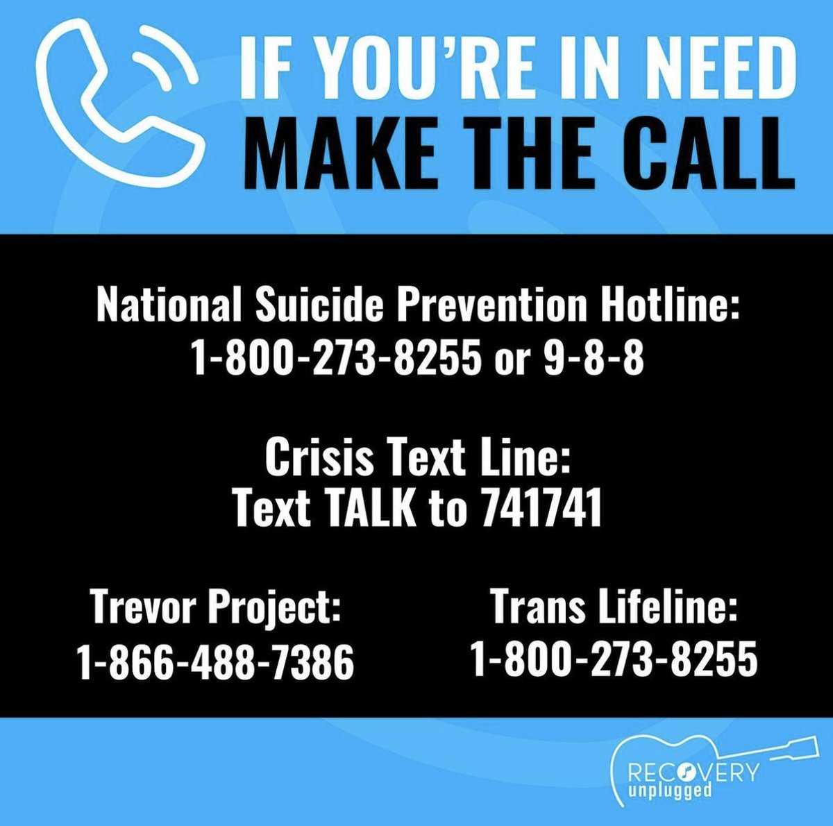 RecoveryUnplugd's tweet photo. You are not alone. If you are experiencing difficult thoughts reach out for help ๐ค
#RecoveryUnplugged #MentalHealth #MentalHealthMatters #Dial988 #TrevorProject #TransLifeline #CrisisText #GetHelp #SuicidePrevention #RecoveryResources #TransResources #YouAreNotAlone https://t.co/3D5hX4ZPNn