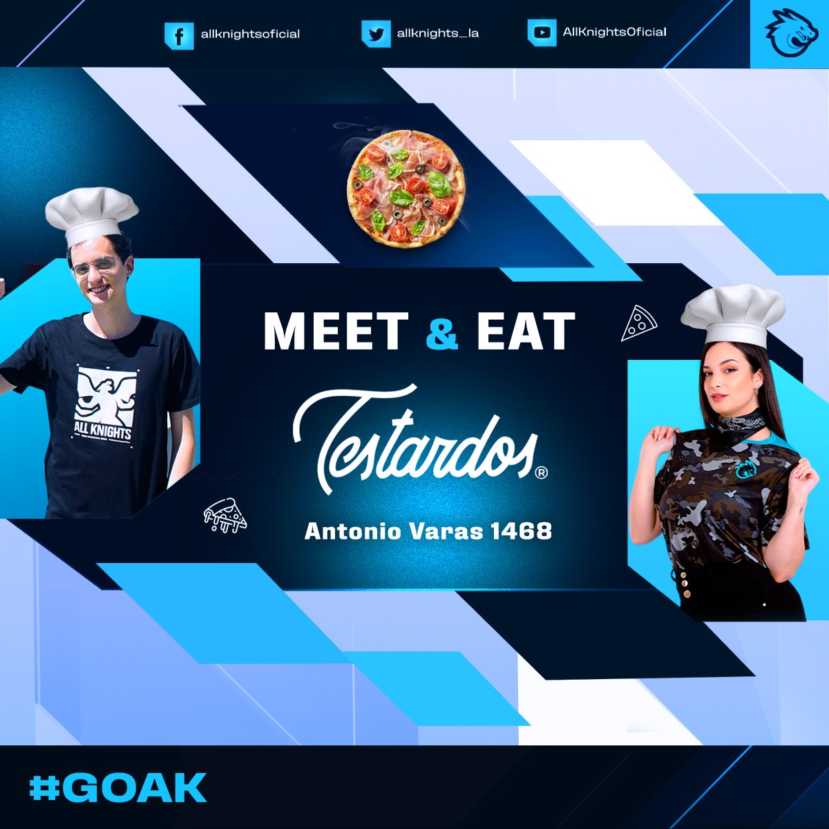 MEET &amp; EAT 🤤

Si ayer se perdieron el MEET &amp; GREET con @Plugolol y <a href="/kalipsogamingla/">Kalipso</a> hoy estaremos cocinando Pizza en <a href="/Testardos_Pizza/">Testardos.pizza</a>  🍕

Nos pueden encontrar en Av. Antonio Varas 1468, Providencia, de 18:00hs a 20:00hs horario Chile. 

LOS ESPERAMOS CON MUCHA PIZZA💙