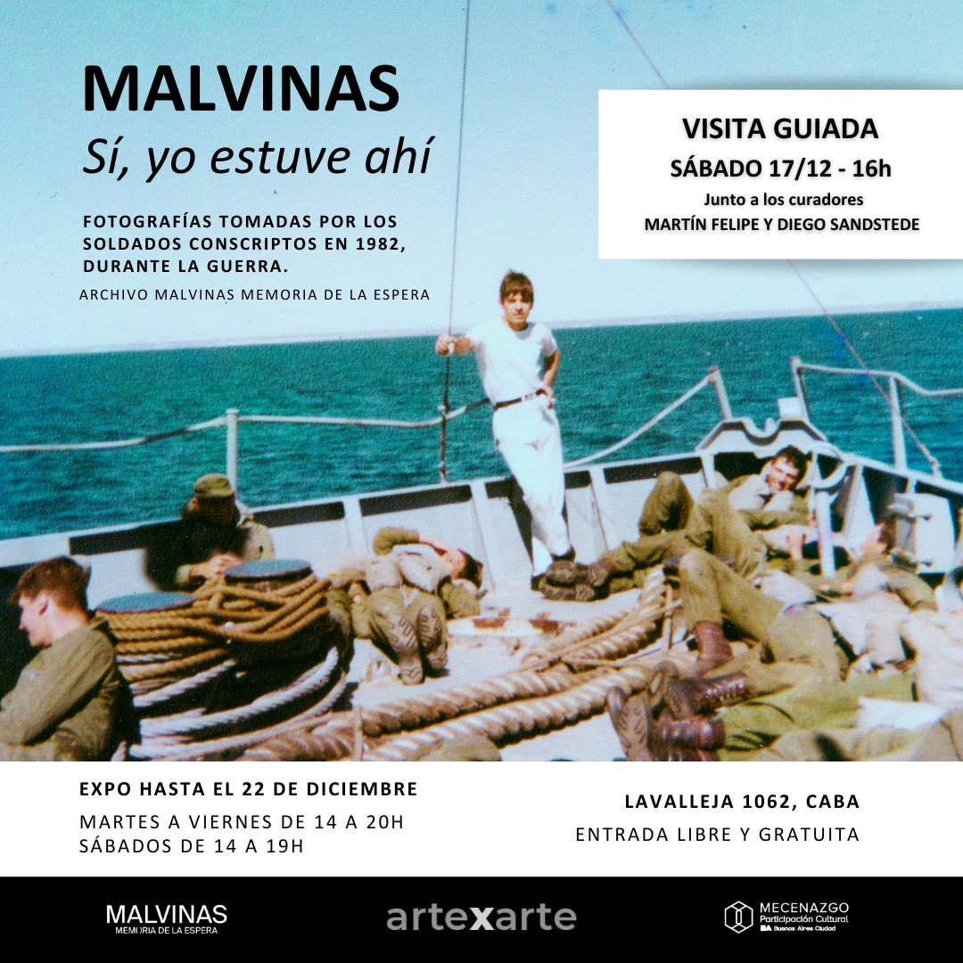 👉 El sábado te esperamos la última visita guiada para recorrer la exposición MALVINAS. Sí, yo estuve ahí.

Al finalizar la visita presentaremos "S/T Malvinas". Fotografías y lecturas colectivas. Es la última publicación de Zafarrancho Ediciones