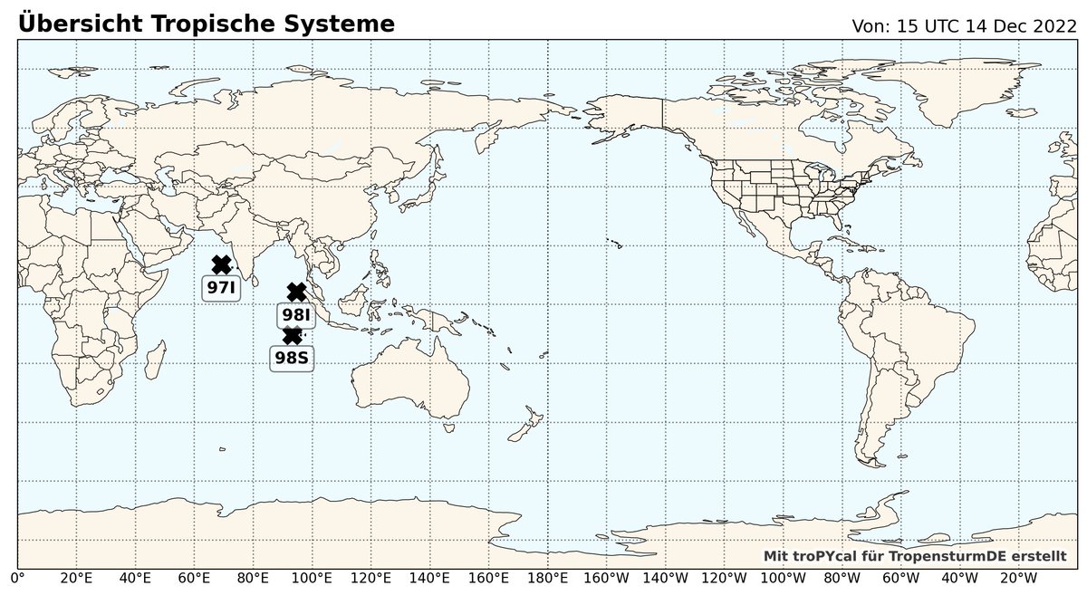 TropensturmDE's tweet photo. #Tagesüberblick #TropischeSysteme
[Anzahl tropischer Systeme weltweit:3]

#Invest #97I/#97A organisiert sich zunehmend in der arabischen See. Invest #98I/#98B bildet weiterhin Konvektion nahe Indonesien aus. 98S hat zuletzt etwas an hochreichender Konvektion verloren. https://t.co/sDWY2fIzGF