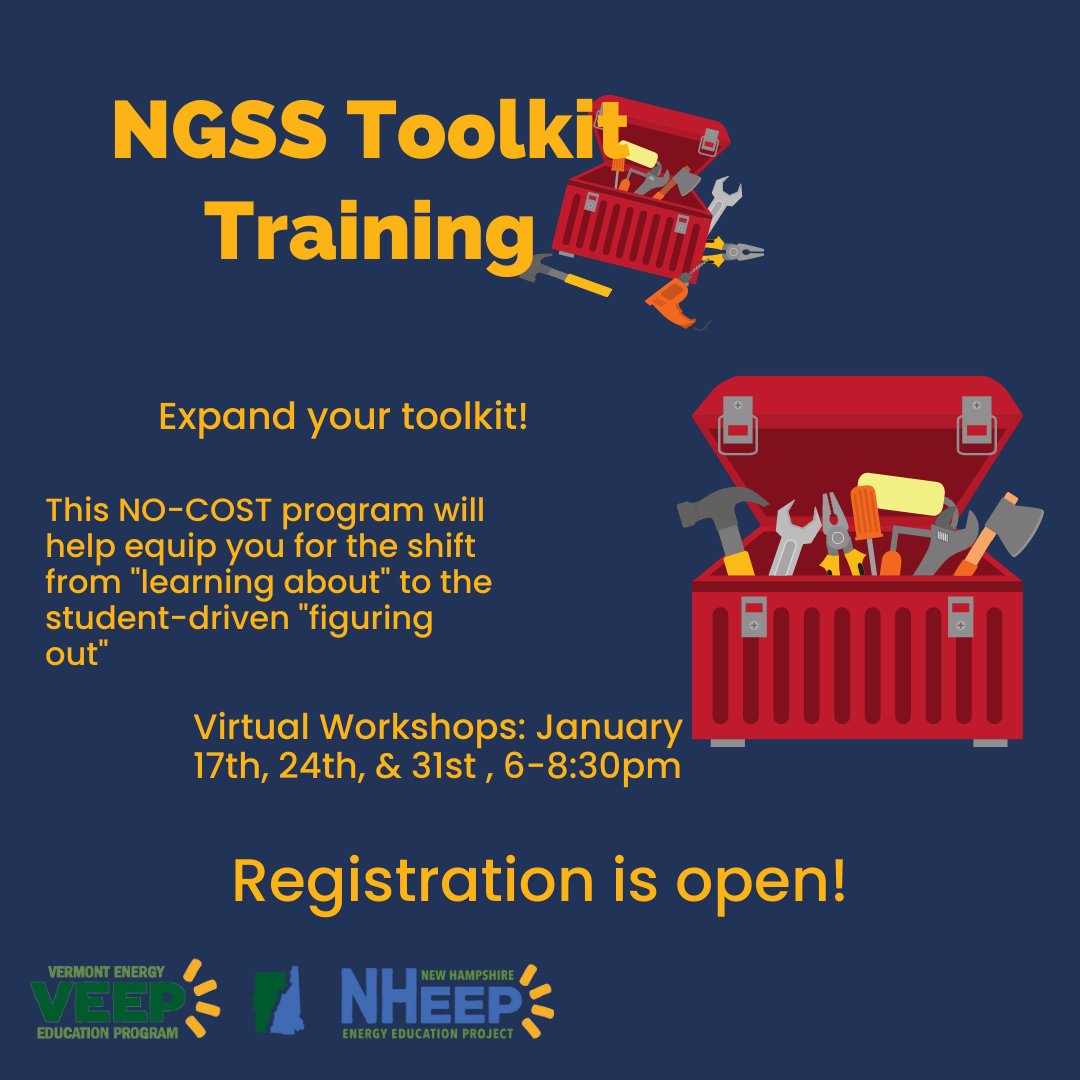 NHEnergyEd's tweet photo. The NGSS workshops integrate energy literacy and the three-dimensional learning of the Next Generation Science Standards (NGSS) through guided discovery and activities! To learn more and register, go to our website: https://t.co/pv7cw8yLoy https://t.co/9HQZ8SKxWi
