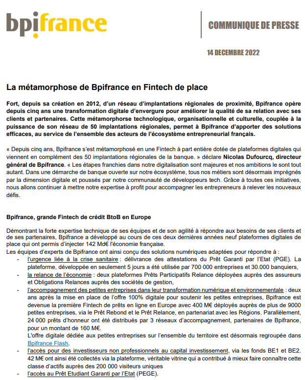 💻Depuis 2017, @Bpifrance opère une #transformation #digitale d'envergure afin d'apporter des solutions efficaces, au service des acteurs de l'#écosystème #entrepreneurial français. 👉 bit.ly/3Yqxj1y