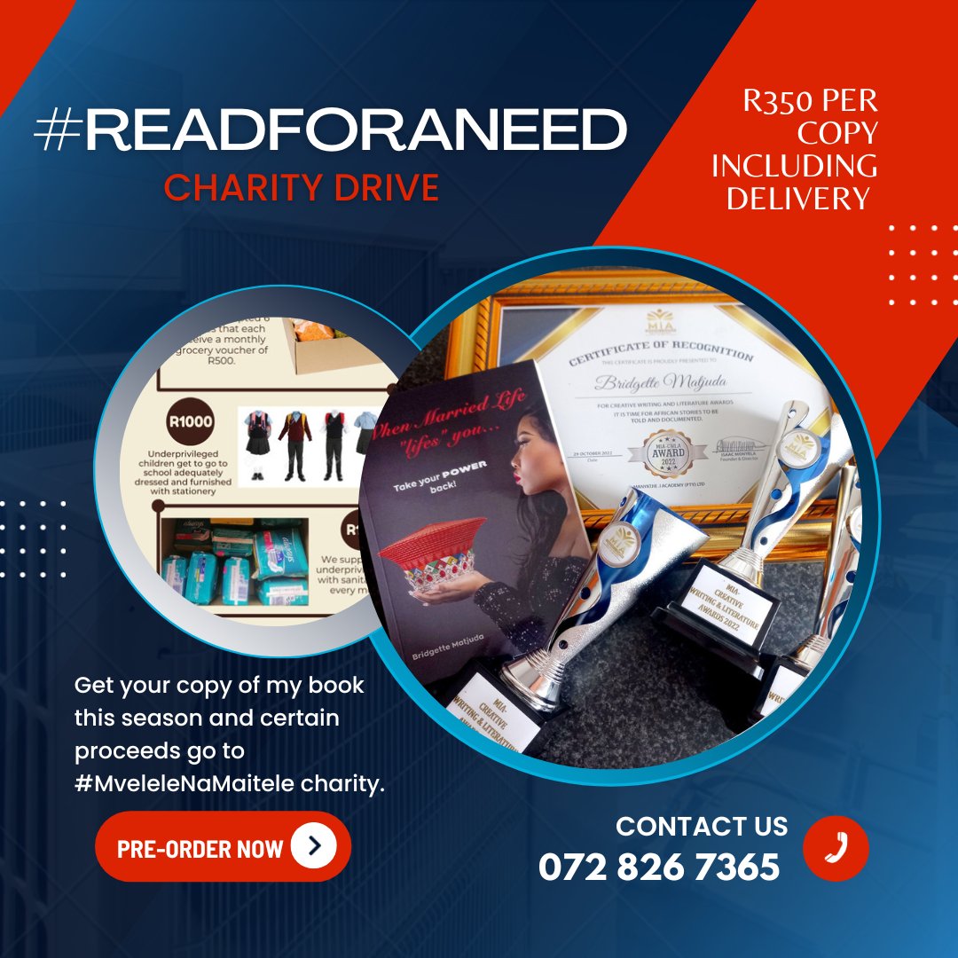 BriMatjuda's tweet photo. @koketso_ngoato You can change that narrative by getting my book. It will challenge your thinking, decision-making patterns and life choices. It's R350 including delivery to your nearest Postnet or Pep store of choice. DM to save or change a life today!
#AuthorBridgetteM #ReadForANeed https://t.co/G0LJGewVg7