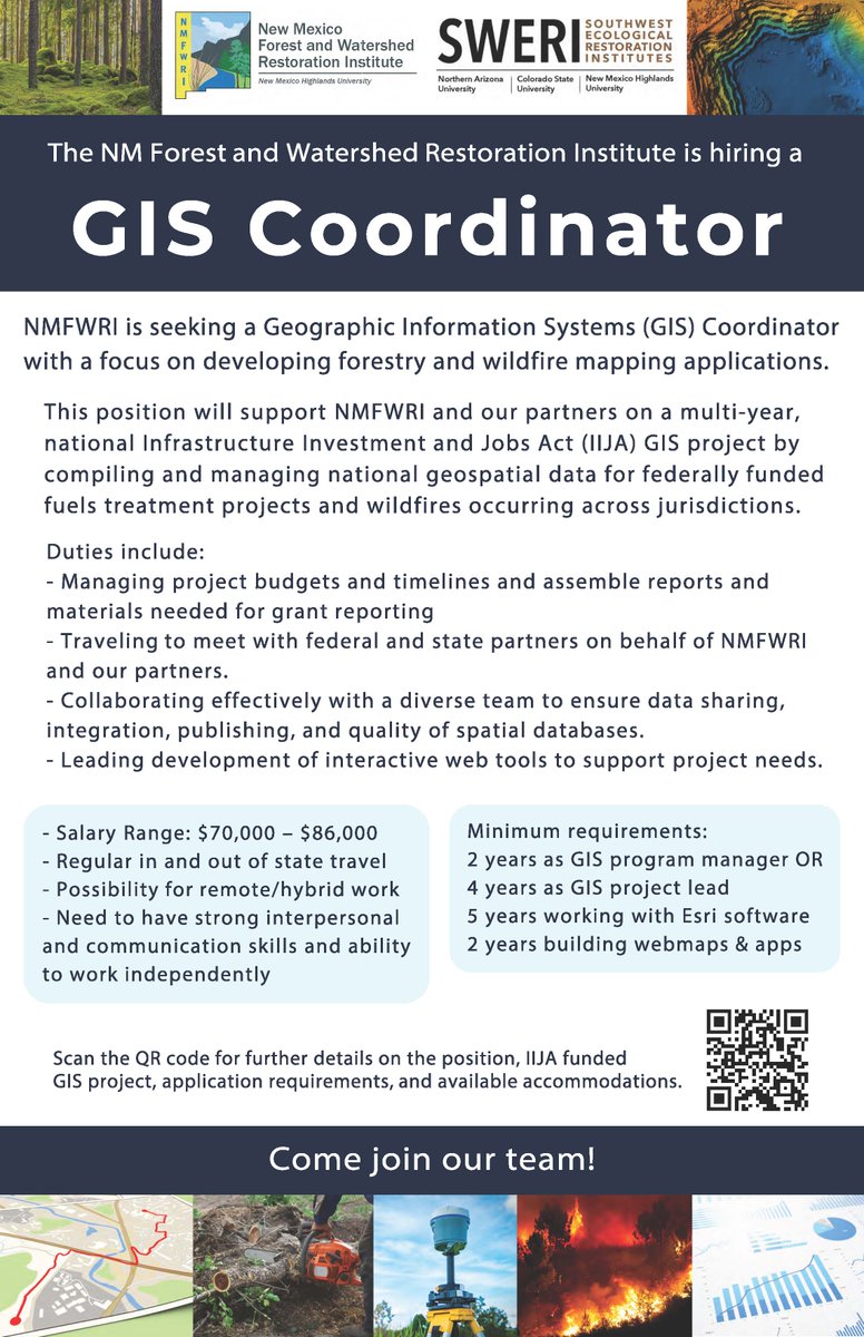 NMFWRI's tweet photo. If you are a #GIS professional looking for a challenging project with #national importance, check out this #nmfwri open position. This position will oversee development of a national #vegetation treatment database under the #IIJA. https://t.co/aG99eWktrA