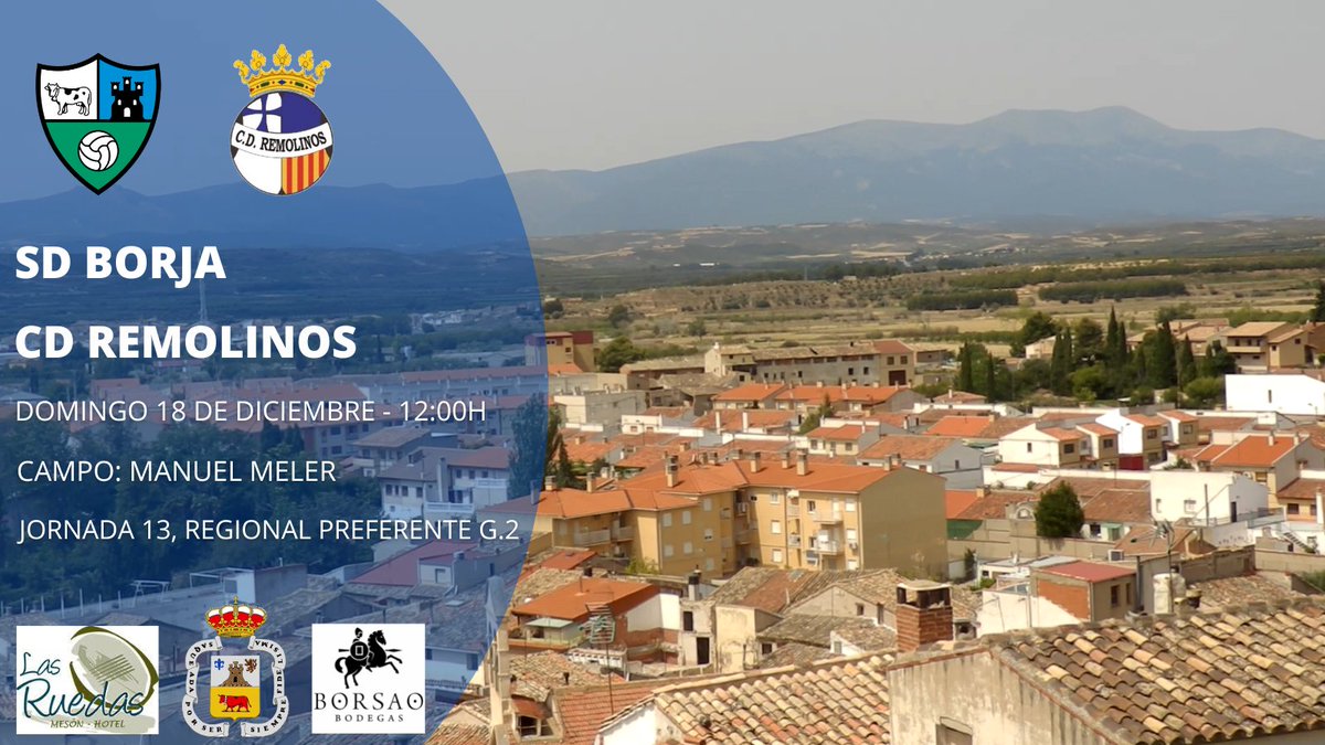 El domingo disputamos el último partido de este año 2022 y lo hacemos en casa frente al C.D. Remolinos. 

🏆 J13, Regional Preferente G.2
🆚 <a href="/CDREMOLINOS2022/">CD REMOLINOS</a>
🗓️ Domingo 18 de Diciembre
⌚ 12:00h
🏟️ Manuel Meler

¡OS ESPERAMOS EN EL MANUEL MELER, AFICIÓN!
#AúpaBorja