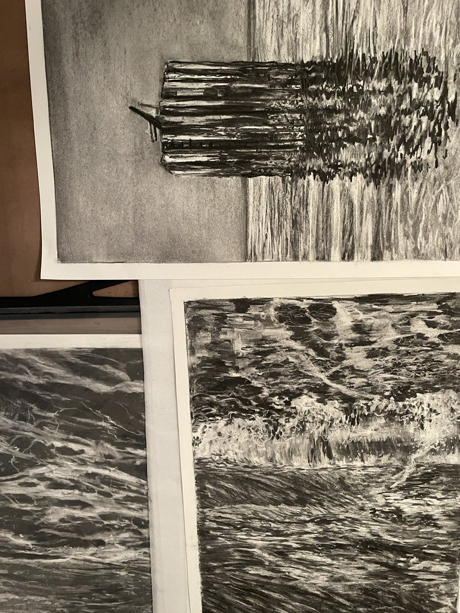 Studio drawings #whitstableincharcoal #skinpicking #artforwellbeing #charcoaldrawings #seascape #mentalhealth @The_Big_Draw