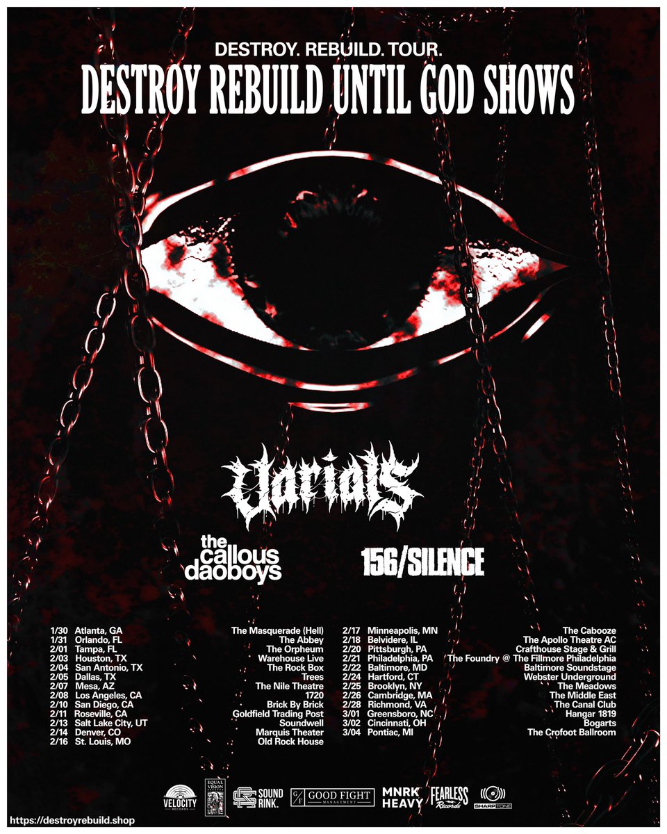 NEXT UP

WITH:
<a href="/destroyrebuildt/">Destroy Rebuild Until God Shows</a> 
<a href="/callousdaoboys/">The Callous Daoboys</a> 
<a href="/156Silence/">156/Silence</a> 

tickets on sale friday!