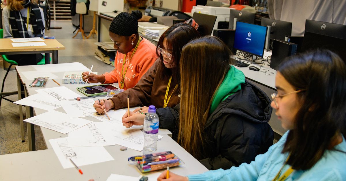 We were delighted to welcome <a href="/emilyjoyrich/">Emily Joy Rich</a> onsite last week. Emily is a freelance lettering artist who visited to share her techniques and skills with our Creative Arts students and in the Music department to produce a hand painted mural! stbrn.ac.uk/info/news-and-…