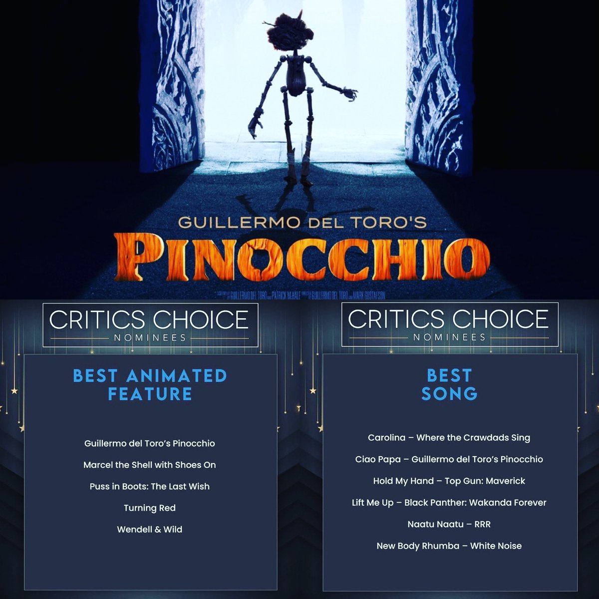 Felicidades @RealGDT Mark Gustafson , Alexandre Desplat @pinocchiomovie @CriticsChoice #PinocchioMovie #GuillermodelToro #MarkGustafson #AlexandreDesplat