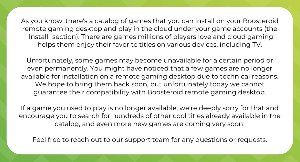 Boosteroid Cloud Gaming on X: Update regarding games that were