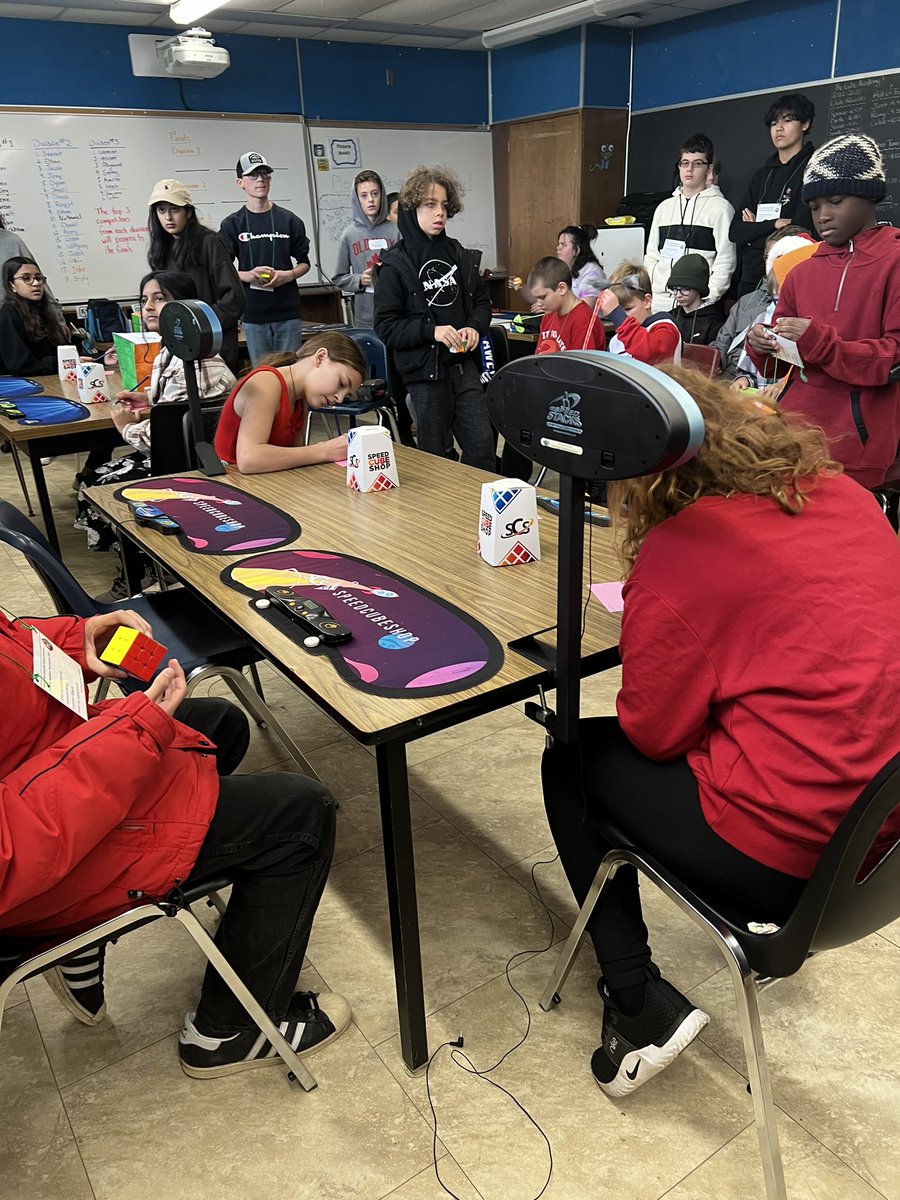 WolvesPrincipal's tweet photo. It’s our First Annual Speedcubing at Woodman. Thanks to Ecole Confederation and Major Ballachey for attending. The turnout was amazing! Thanks Mr. Reynolds for organizing!! @Rubiks_Official @GEDSB @LisaMunro11 https://t.co/2aRPkvi877