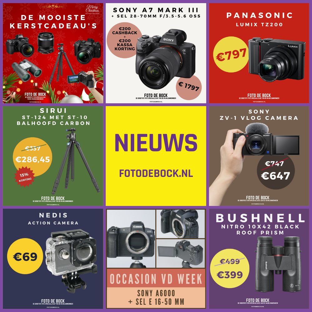 #FotoDeBock #Nieuws 15-12-2022 

fotodebock.nl/foto-de-bock-n… 

WIN EEN ACTION CAM: eepurl.com/bMYXKn 

#SonyA7MIIImet28tot70 #OlympusCashback #PanasonicLumixTZ200 #SiruiCarbonStatief #BushnellNitro10x42 #sonyZV1Vlogcamera #NedisActionCam #Actie #FotoDeBockNieuws