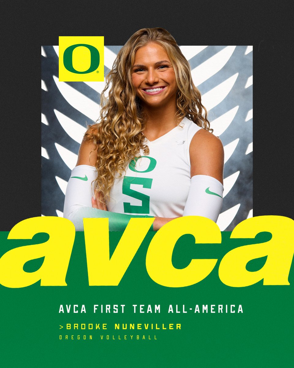 👑

Brooke Nuneviller is an AVCA First-Team All-American!

Becomes the first three-time All-American (2020*, '21, '22) in program history and first first-team selection since 2012.

#GoDucks | <a href="/brookeyy_5/">Brooke Nuneviller</a>