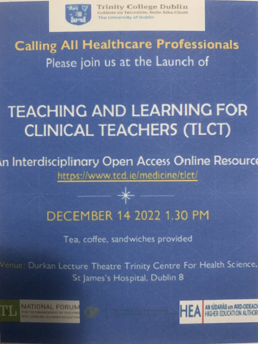 Great to finally launch our free online teaching resource for clinical teachers available here tcd.ie/medicine/tlct/
