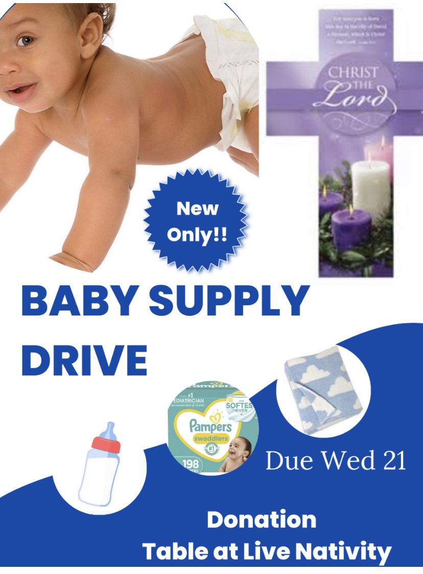 StAidan_CES's tweet photo. Our YFAs are collecting new baby items to be donated this Christmas season. A table for donations is located in the front foyer and will be set up at our Live Nativity. https://t.co/dRX8FBkijA