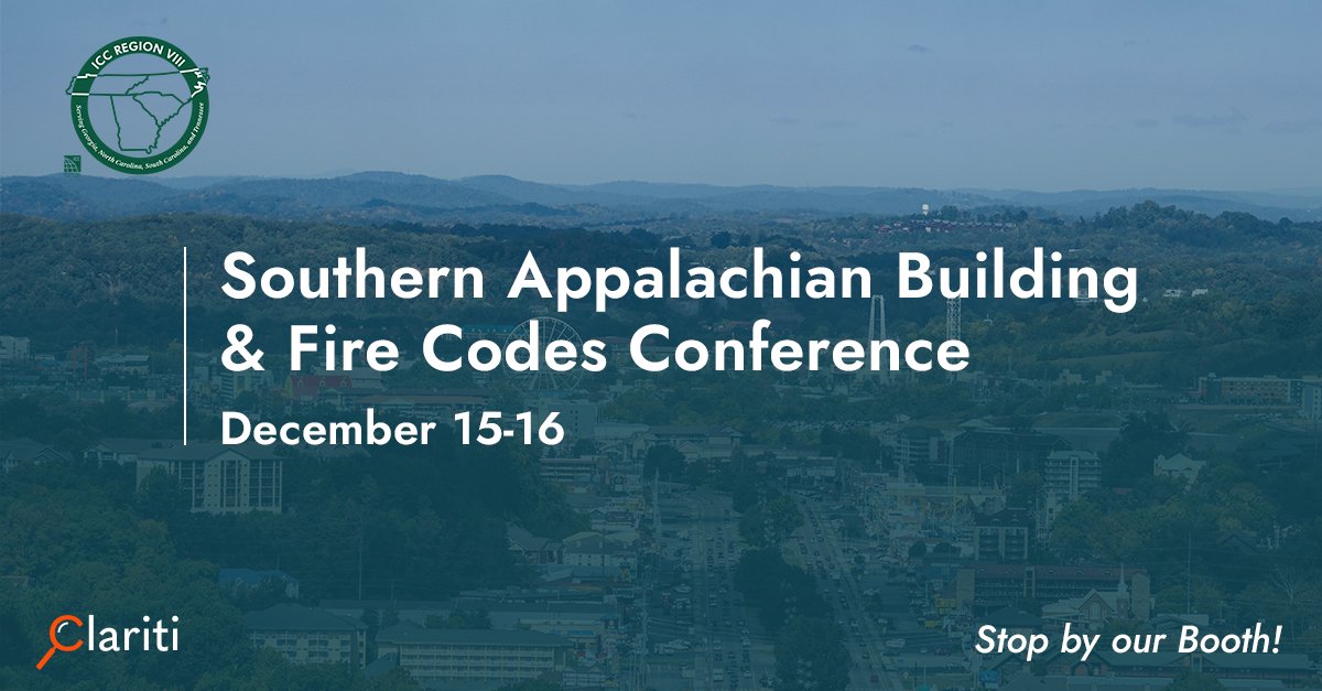 We’ll be in Pigeon Forge, Tennessee tomorrow for the Southern Appalachian Building and Fire Codes Conference! Swing by our booth to chat and see a quick demo of Clariti’s modern permitting system. 🏗

#icc #building #event #codeenforcement #tennessee