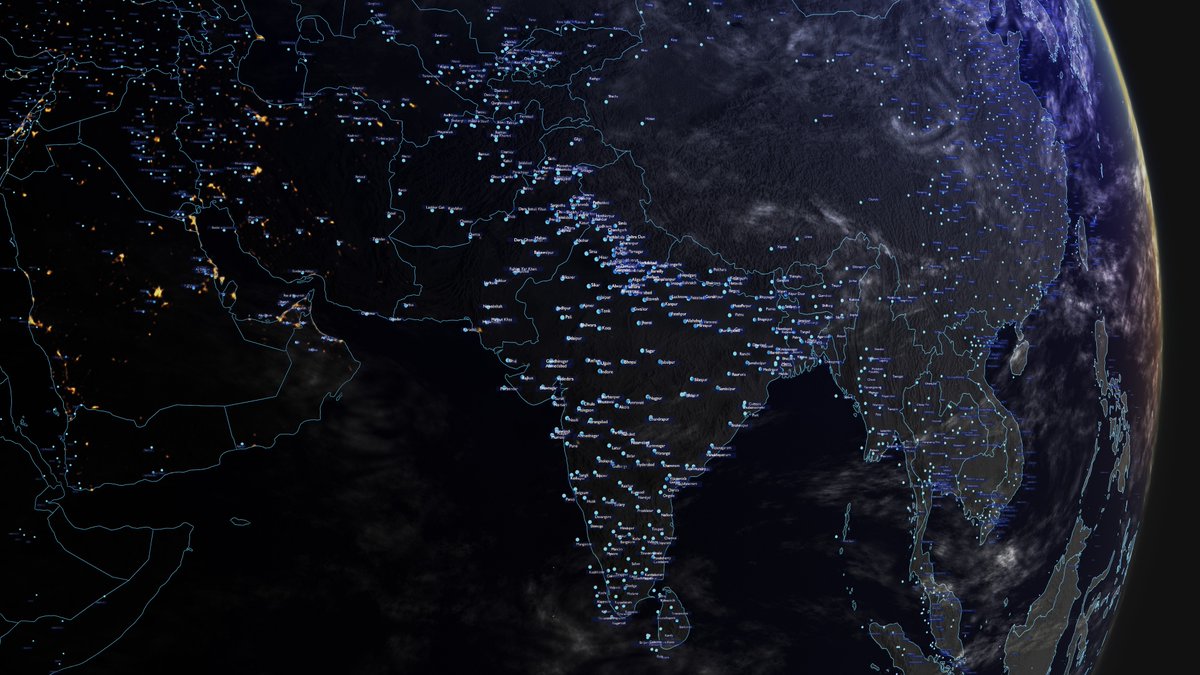 faaaaarck's tweet photo. cities above 50.000 residents, india #b3d #geometrynodes - used available csv and converted that via #Animationnodes #procedural https://t.co/86oJ3FdFbf