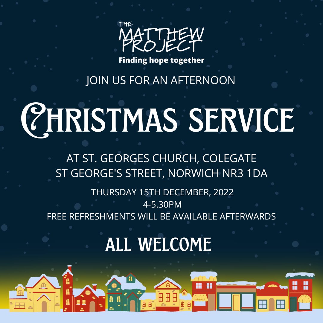 The Matthew Project Charity (@matthewproject) on Twitter photo Tomorrow afternoon, The Matthew Project will be hosting a Christmas Service with <a href="/SGeorgeColegate/">St George Colegate</a> Please bring your friends and family, and join with us in celebrating the most magical time of the year! Tomorrow afternoon, The Matthew Project will be hosting a Christmas Service with <a href="/SGeorgeColegate/">St George Colegate</a> Please bring your friends and family, and join with us in celebrating the most magical time of the year!