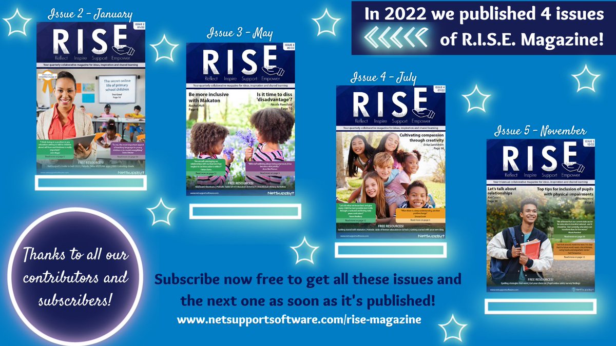 This year we have published 4 issues of our free online education magazine #RISEEduMag! 💫Have you read them all? If not ,why not head to netsupportsoftware.com/rise-magazine and discover why they're so magical. ✨#CPD #EdTech @NetSupportGroup