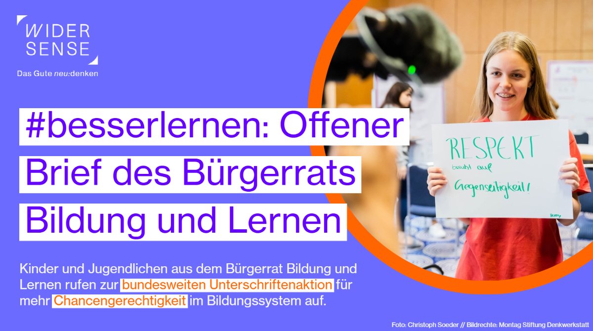 wider_sense's tweet photo. Wer welche #Chancen im deutschen #Bildungsystem bekommt, hängt heute, mehr denn je, von der sozialen und kulturellen Herkunft ab.🤨 Der @BurgerratLernen übergab einen Offenen Brief an @PrienKarin und startet damit die Aktion #besserlernen. Mehr erfahren: 👉https://t.co/FkXGKqM4tO https://t.co/XI5NPi0Kdy