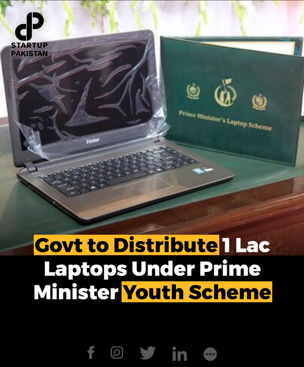 PakStartup's tweet photo. The government has announced laptop and employment schemes for the youth. This year, Prime Minister Shahbaz Sharif will distribute 100,000 laptops among the youth.
#youth #laptop https://t.co/LVIhLKYBPQ