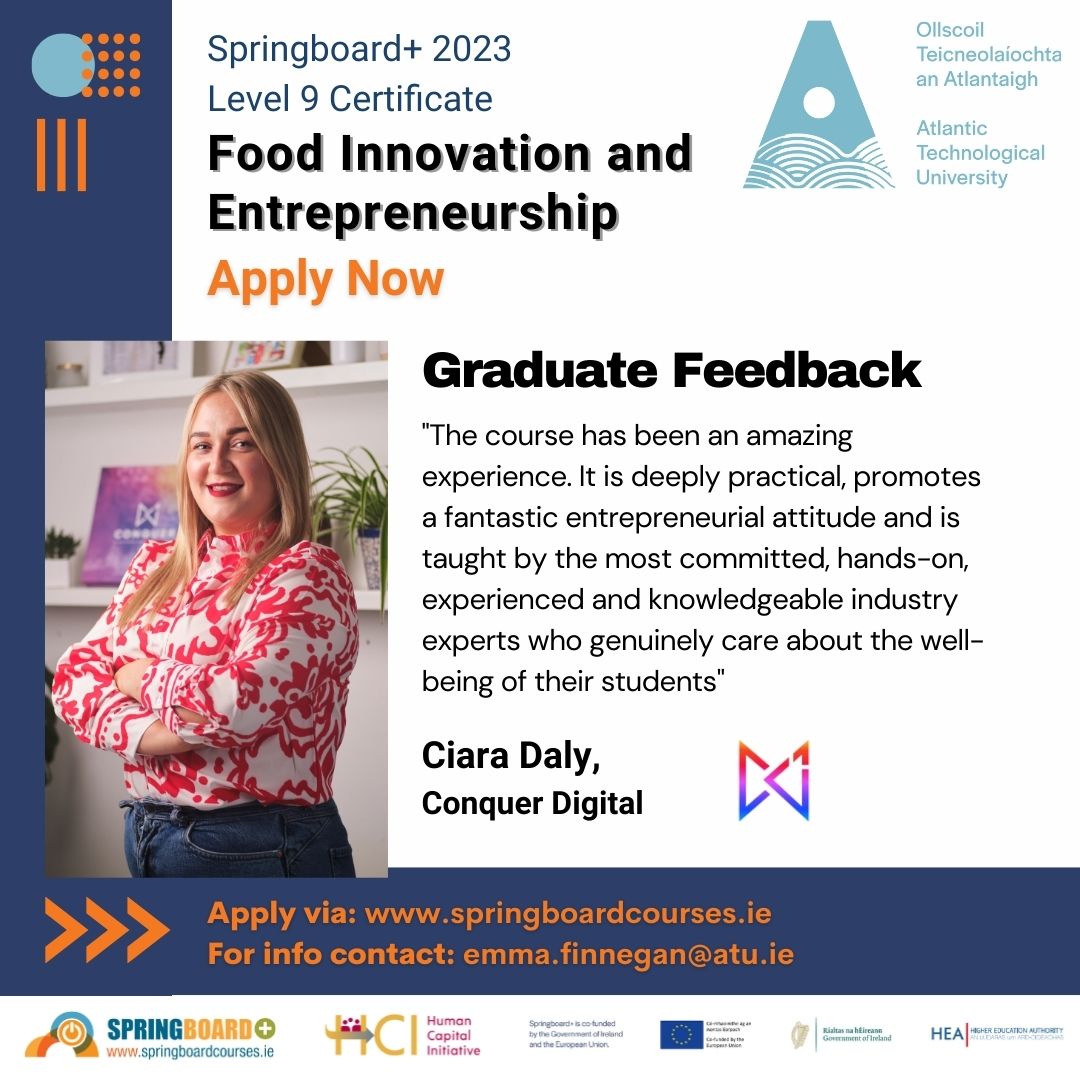 irish_smilers's tweet photo. 🌟#GraduateFeedback🌟
👇@Ciara_Daly_, business owner & creative genius of Conquer Digital - shares her experience of the "Food Innovation & Entrepreneurship" #springboard+ course @ATU_GalwayCity🤩
Interested?
Apply now▶️https://t.co/sPwSp1zoic
@LisRyan_Nutri @WomensInspireIE https://t.co/lo4N615URu