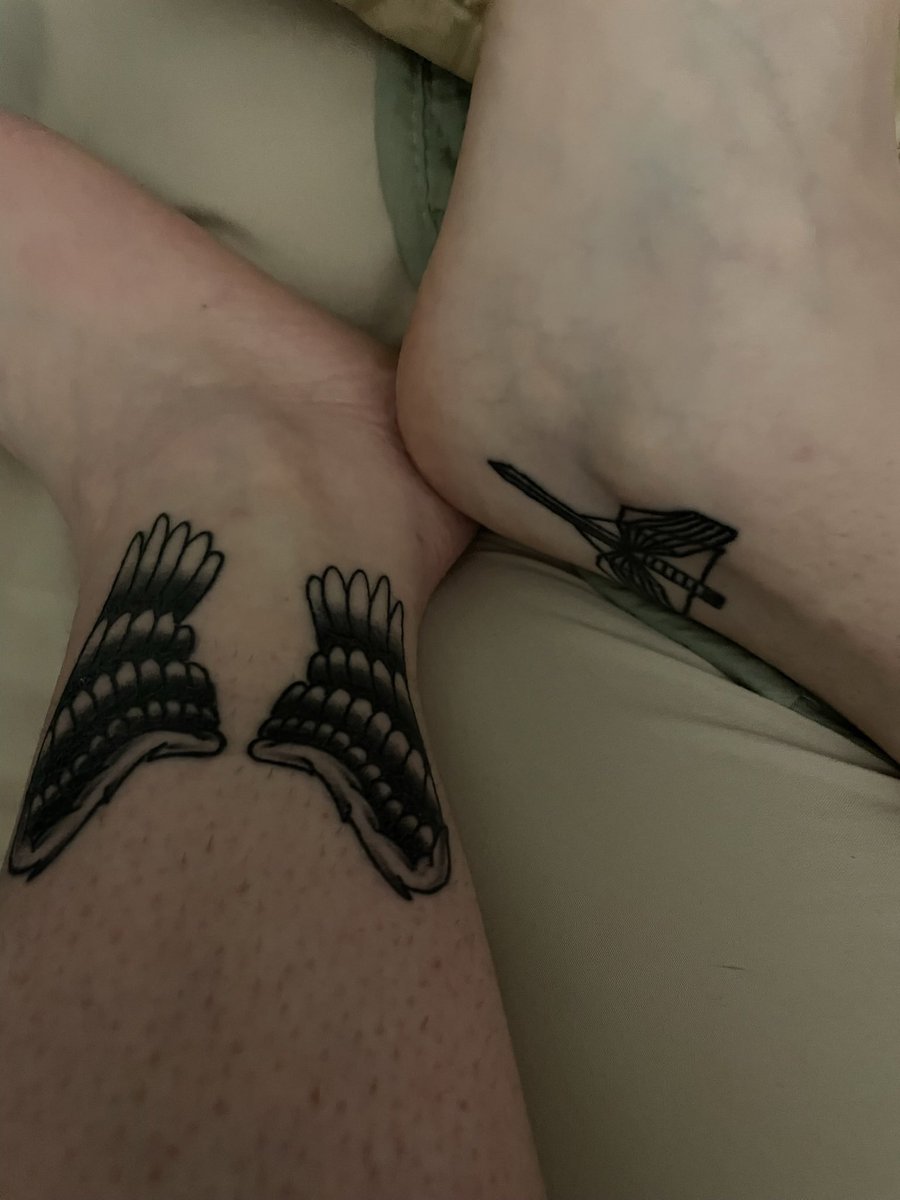 Har_hardee's tweet photo. @thatsmyjamE4L @LNHomestead My wife has the shield &amp; I have dark angel wings. They are on our ankles so when we stand next to each other they touch. https://t.co/FBU6qdj0xy