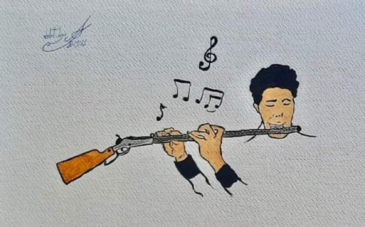 It’s not too late to send a limited-edition card to your loved ones! 💌

This image is called ‘If I Could Melt all the Weapons I’d make Musical Instruments to Make People Happy!’ and was created by Xabat Ka, a multi-talented Iranian Kurd who has now been given refugee status.
