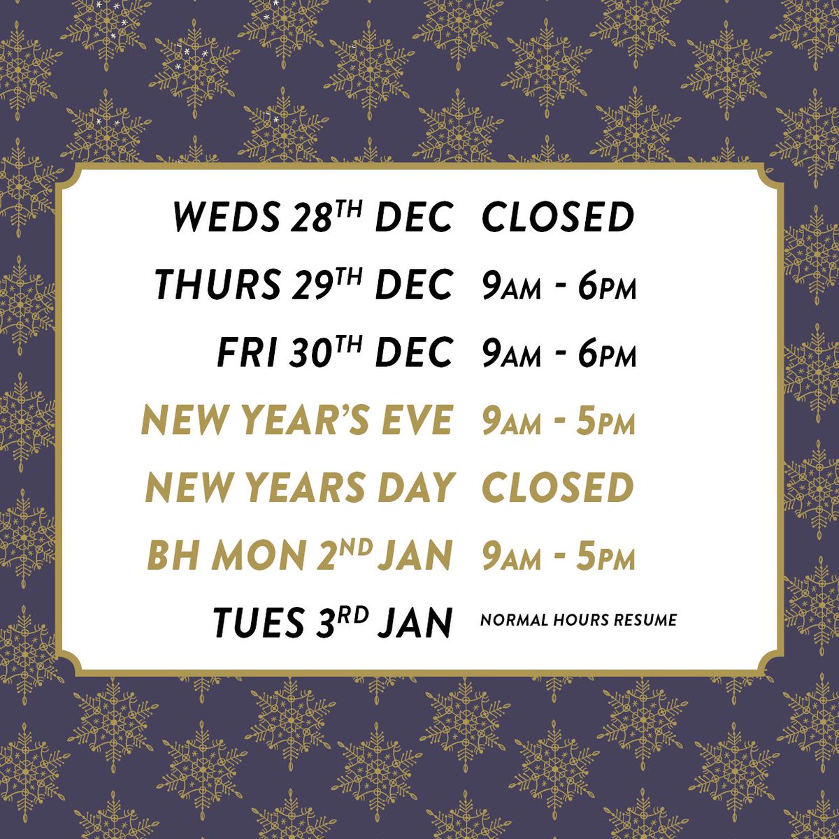 Here's our Christmas &amp; New Years Opening Hours!
We look forward to welcoming you to our Faversham store to pick up all your festive treats. Don't forget that you can still pre-order online for Nationwide delivery or collection: bit.ly/3ryAOVC