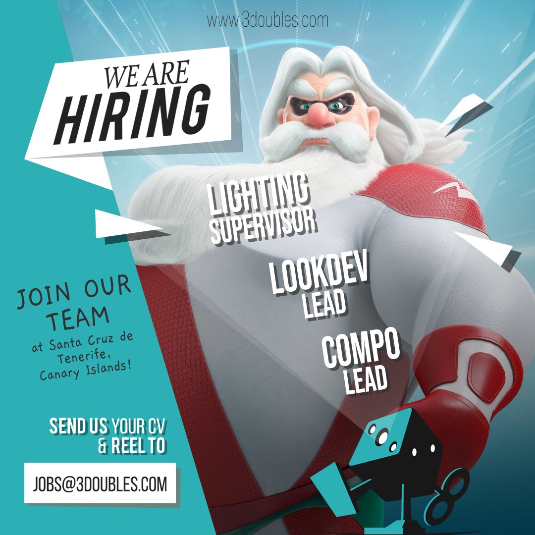 3DoublesProd's tweet photo. ๐ Weโre hiring!
If you want to:
โ
Work in exciting projects
โ
Living in #canaryislands
Send right now you application to jobs@3doubles.com โผ๏ธ
#3d #lightingsupervisor #compo #lookdev #nuke #maya #animationart #lighting #canaryislands #3danimation https://t.co/b1iOFl3Fiw