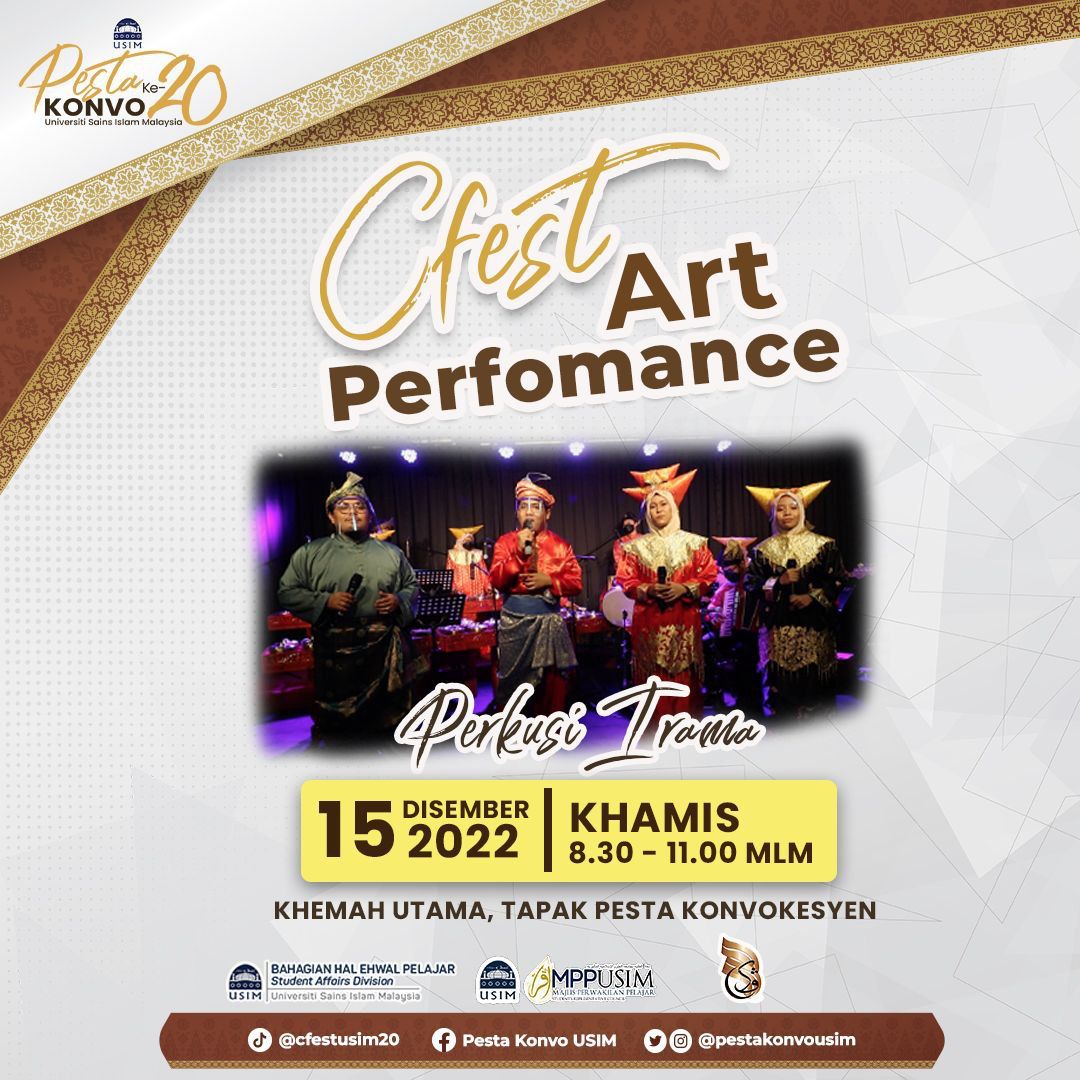 🎤 [ CFEST ART PERFORMANCE ] 🎤 

📽 PERKUSI IRAMA

📌 TERBUKA KEPADA SEMUA
🆓 PENYERTAAN ADALAH PERCUMA

JANGAN LEPASKAN PELUANG INI &amp; JUMPA ANDA DI SANA ❗❗