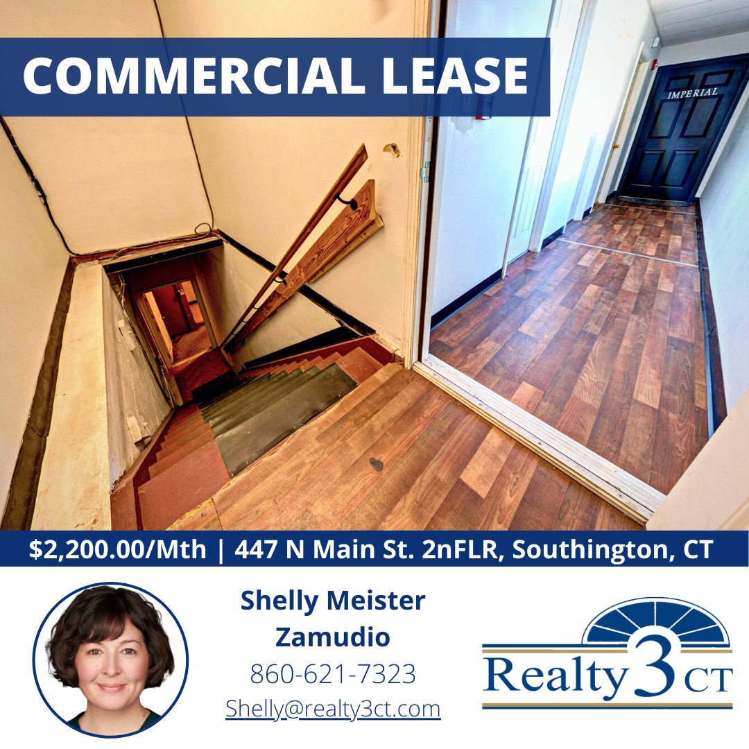 ⭐COMMERCIAL LEASE
$2,200.00/Mth | 447 N Main St. 2nFLR, Southington, CT
Contact details:
Shelly Meister Zamudio, REALTOR®️ | 860-621-7323
#commercial #leasespace #forlease #business #southington #southingtonct #smallbiz #realty3ct