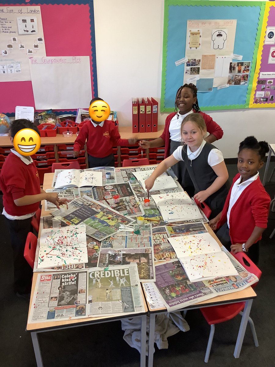 NewParkPrimary's tweet photo. Year 2 creating their Jackson Pollock masterpieces. Their paintings came out amazing! #NP_Art #NP_2L #NP_2S https://t.co/OzXHwRpSmj