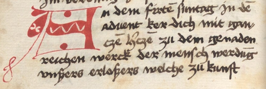 HSCensus's tweet photo. „An dem firten suntag in dem aduent ker dich mit ganczem herczen zu dem genaden reichen werck der mensch werdung vnszers erloszers.“ (https://t.co/0BFFUVmxY6 Bl. 31v) Einen schönen vierten #Adventsonntag! #medievaltwitter #Advent https://t.co/vImeYgKEJ6