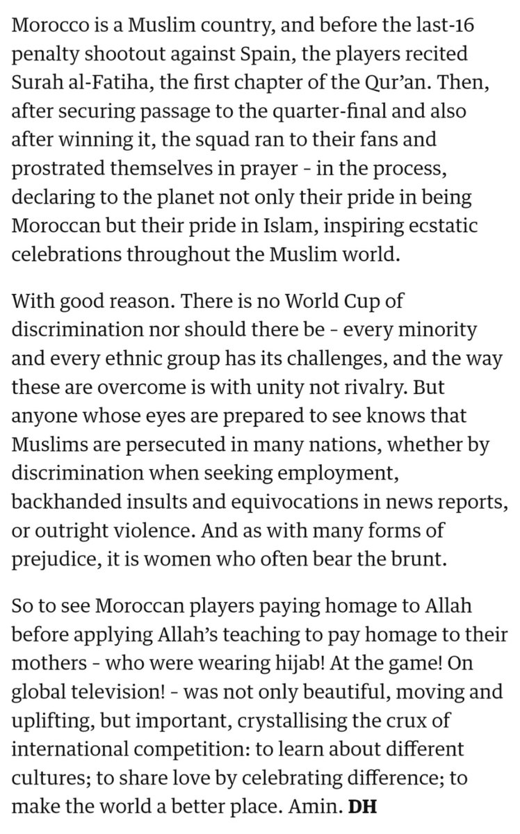 We often complain about negative articles about Muslims in the media so let's give credit where it's due. Thank you .@DanielHarris .@guardian_sport