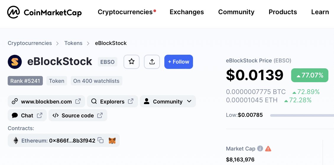 Put #eBSO on your #CMC watchlist! 
coinmarketcap.com/currencies/ebl……… 

#CoinMarketCap #CMC #crypto #buy #FOMO