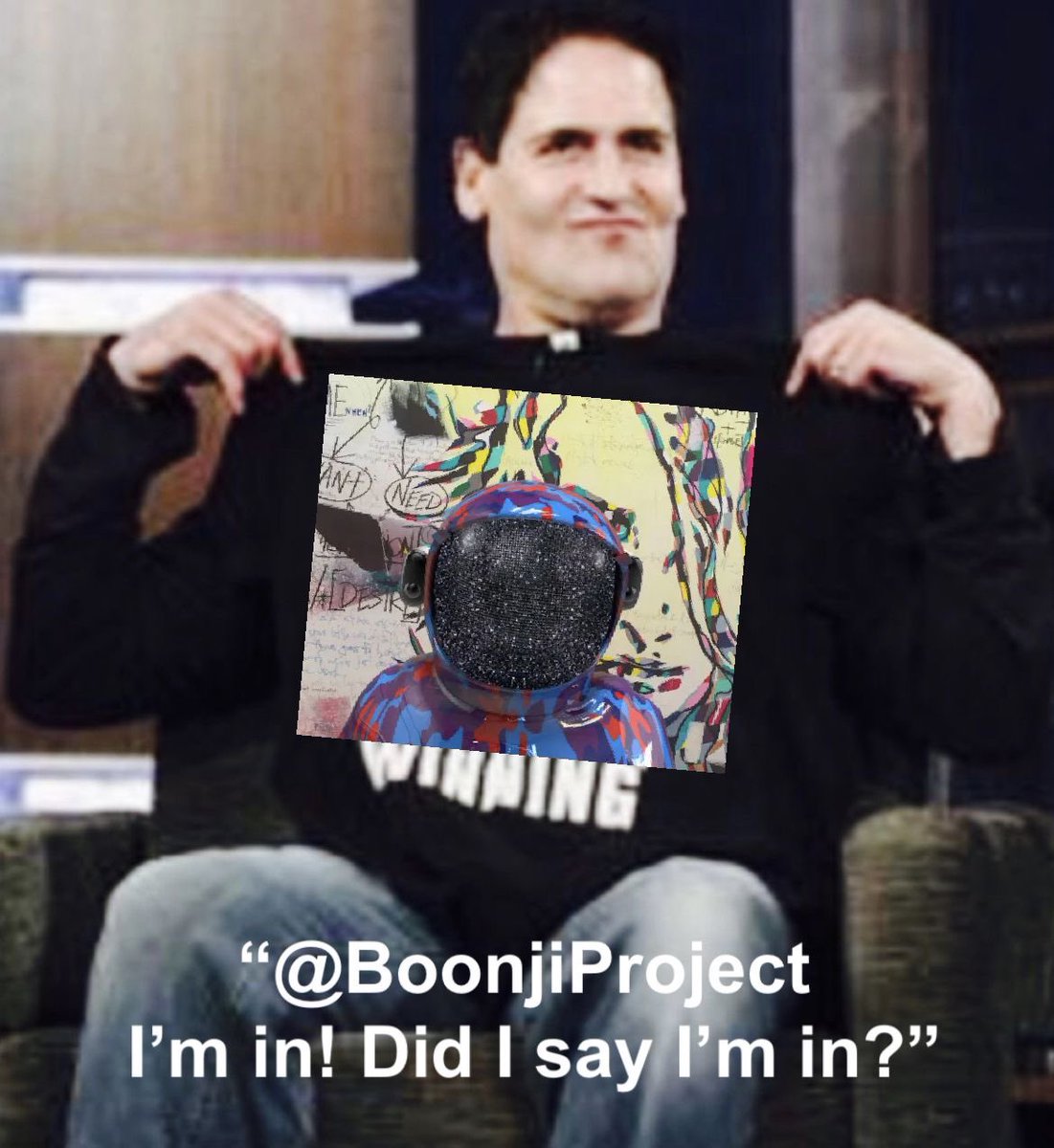RedDevilBTC's tweet photo. #BoonjiSharkTank Ep. 323 with @mcuban ft. @BoonjiProject token ID# 323
Body: New
Visor: Onyx
Ear: Squeeze π
Background: Wants
Come join the #boonjiproject #communji
#nftmemes #NFTshills #nfts #NFTCollection #nftcommunity #BrendanMurphy #SuperBoonji https://t.co/h7ptm9i3mx