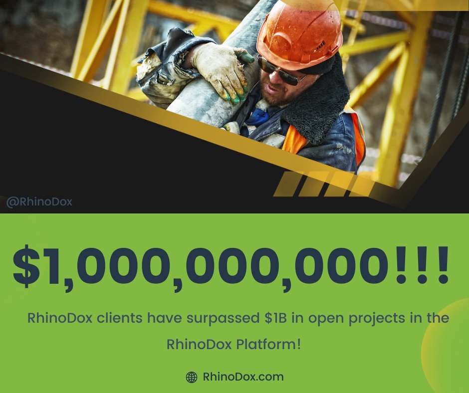 RhinoDox's tweet photo. Our clients have surpassed $1B in open projects in the RhinoDox platform! We are grateful to our Subcontractor partners who entrust our technology and team with such a critical aspect of their business. If you would like to a better way to manage bids in 2023, hit us up! https://t.co/Zo5qpcOsxN