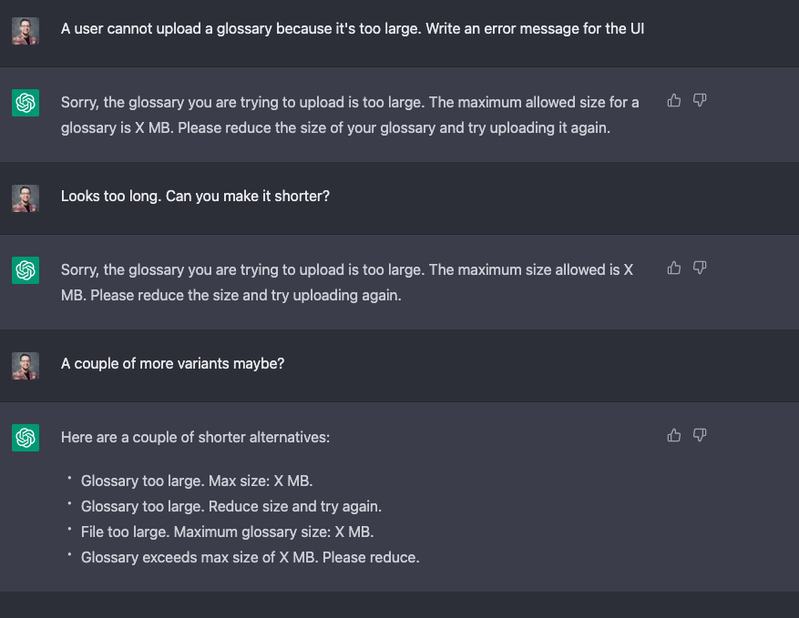 UX writing with chatGPT