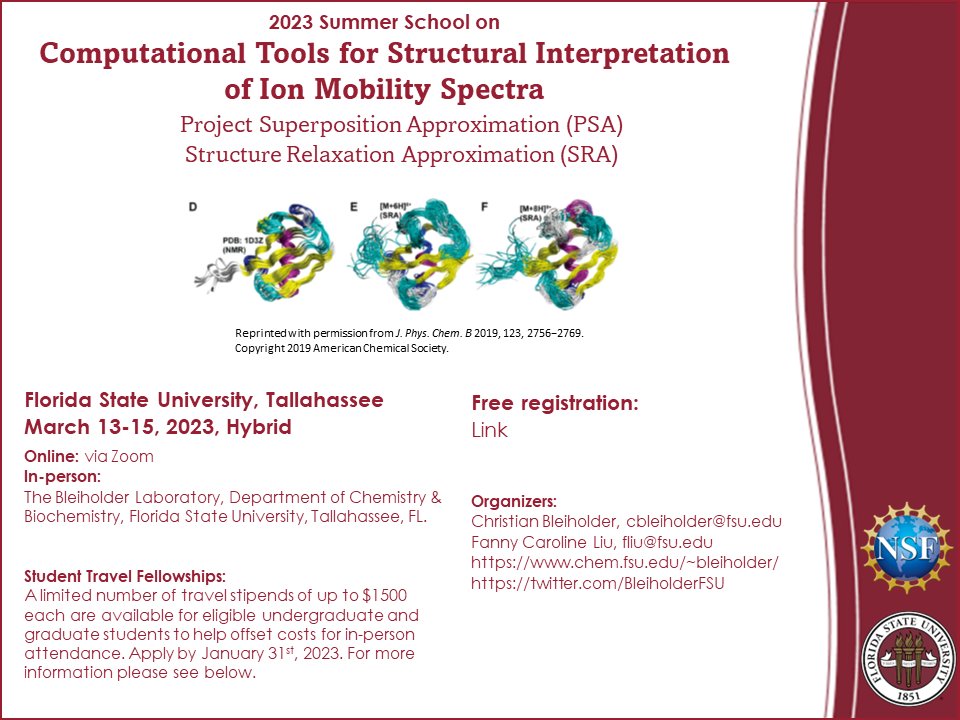 Bleiholder Group (@bleiholderfsu) on Twitter photo Please RT. Our lab will hold the 2023 Summer School on Computational Tools for Structural Interpretation of Ion Mobility Spectra on March 13-15, 2023, online and in-person. Free registration and more information: chem.fsu.edu/ims-summerscho…. <a href="/asmsnews/">Am Soc for Mass Spec</a> <a href="/ISIMSSociety/">ISIMS-Society</a> <a href="/FemalesInMS/">Females in Mass Spectrometry (FeMS)</a> Please RT. Our lab will hold the 2023 Summer School on Computational Tools for Structural Interpretation of Ion Mobility Spectra on March 13-15, 2023, online and in-person. Free registration and more information: chem.fsu.edu/ims-summerscho…. <a href="/asmsnews/">Am Soc for Mass Spec</a> <a href="/ISIMSSociety/">ISIMS-Society</a> <a href="/FemalesInMS/">Females in Mass Spectrometry (FeMS)</a>